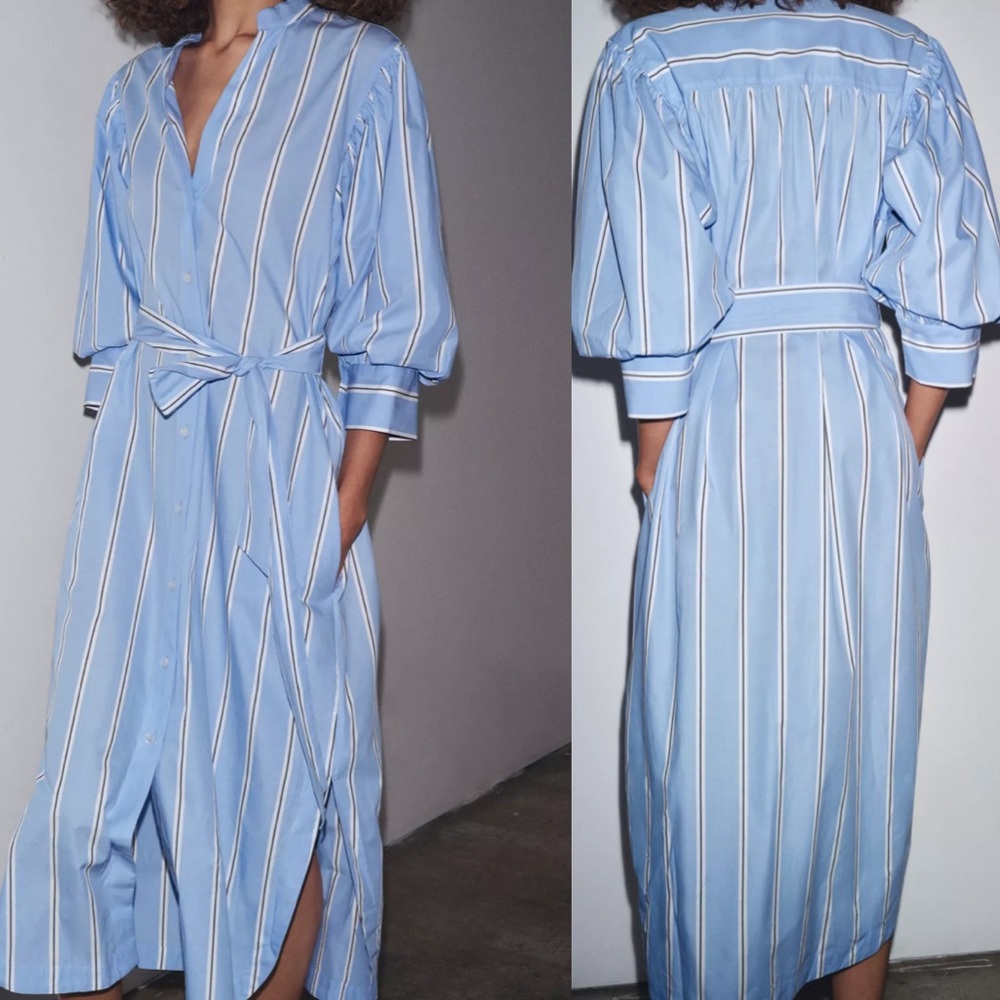 Zara Light Blue Striped shirt Dress